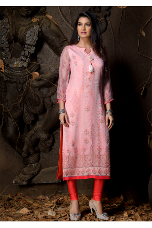 Pink Color Designer Chiffon Kurti